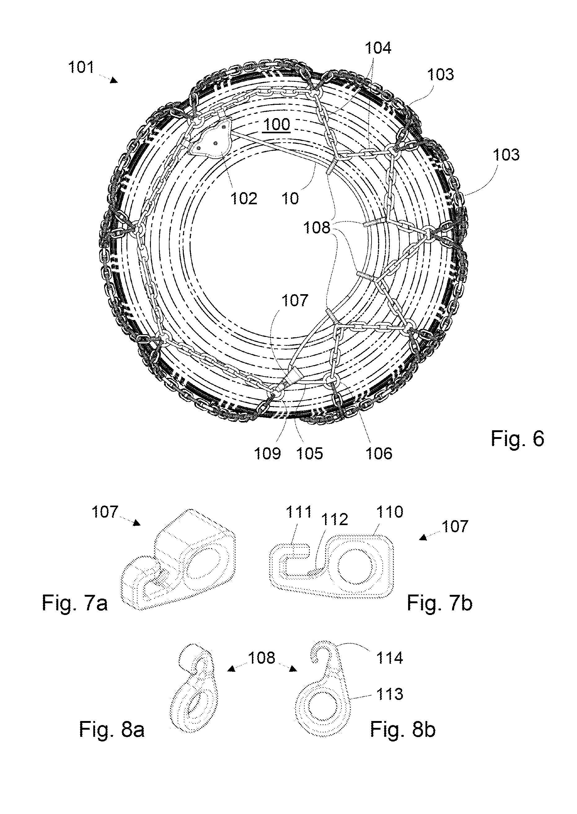 Tension device for a nonskid chain