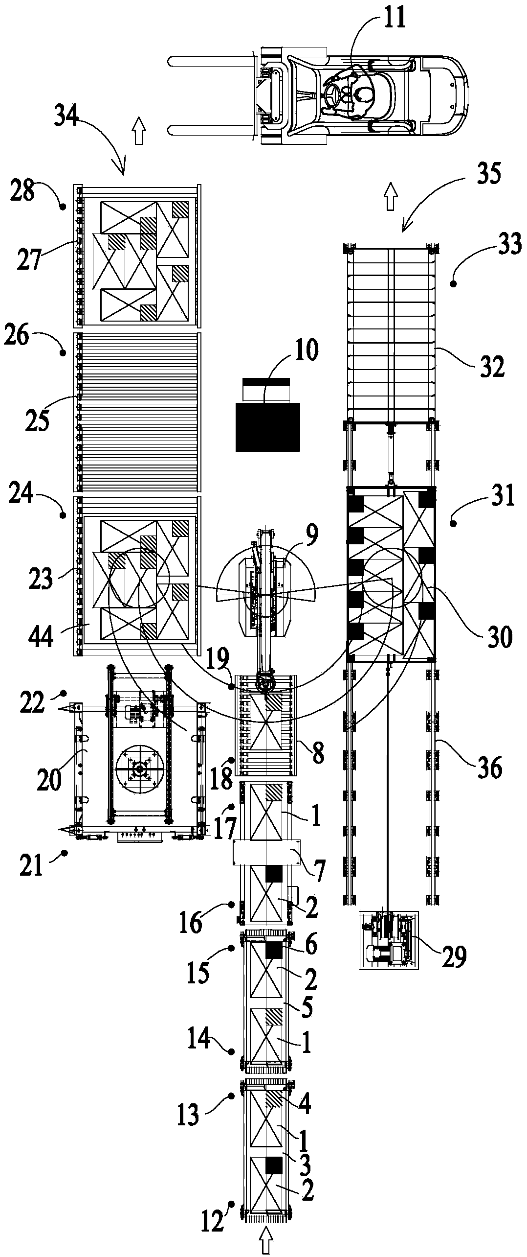 Hybrid stacking production line device and stacking system