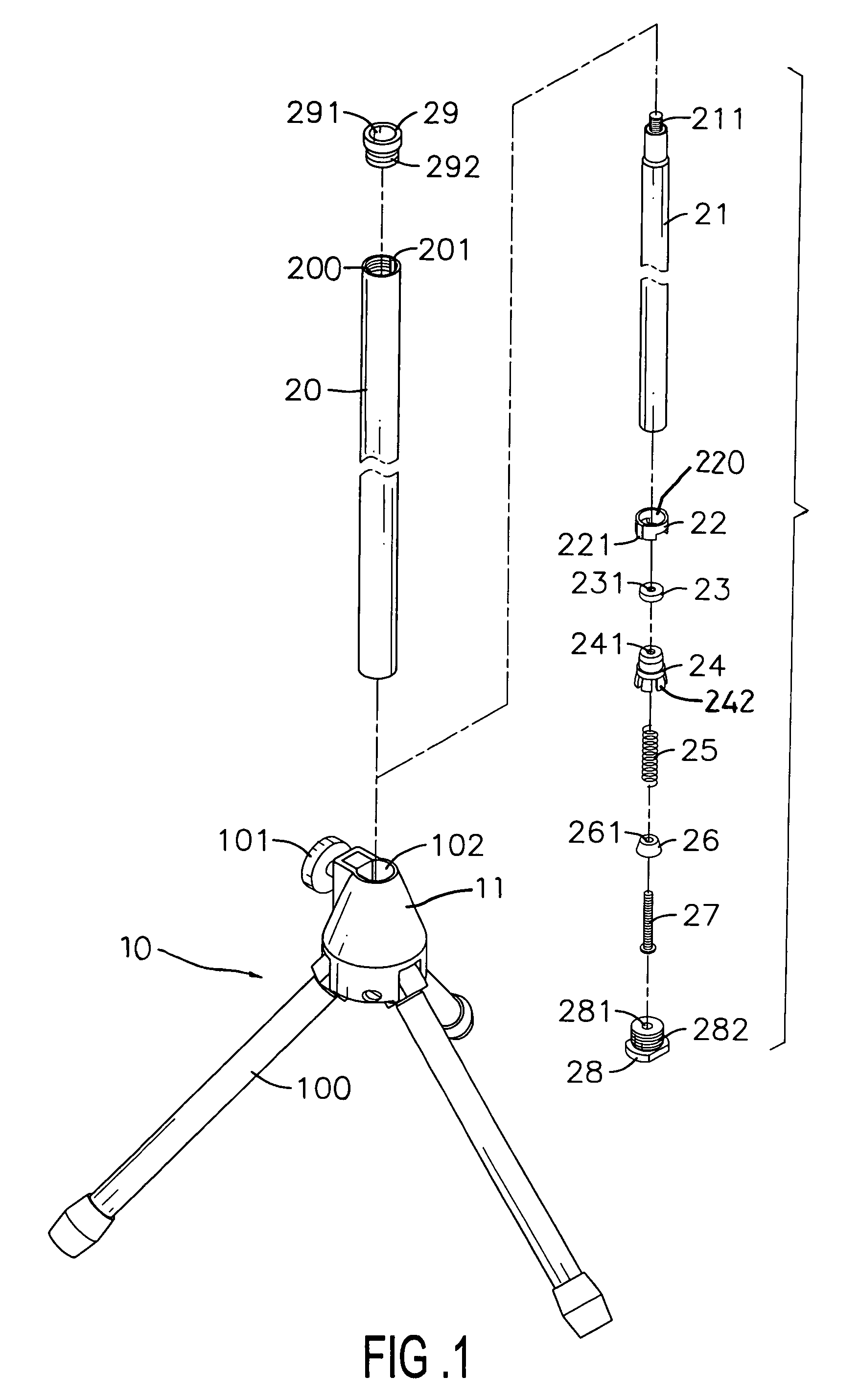 Locking device for a telescopic tube assembly