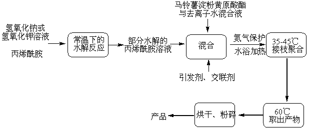 Method for synthesizing high water absorbent polymer by using potato starch xanthate and acrylamide