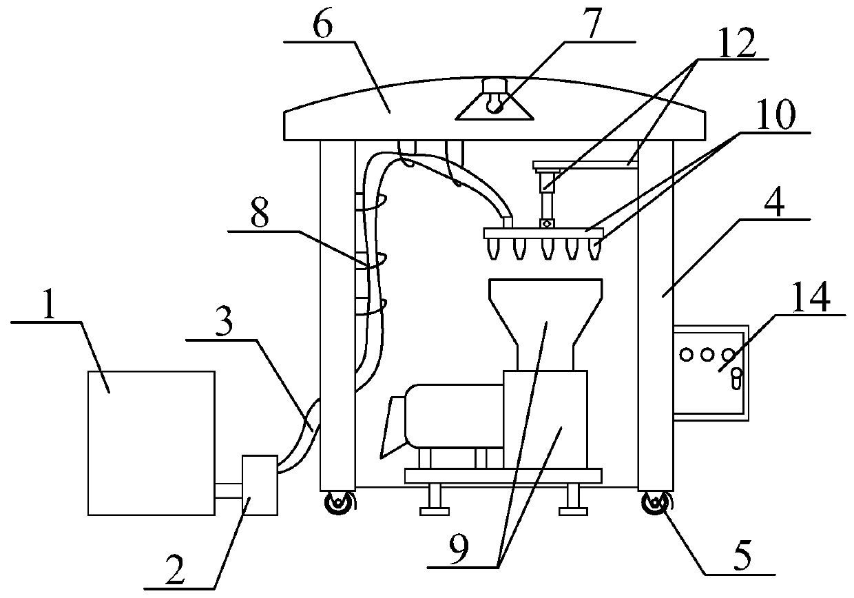 Flying dust eliminating device for concrete mixer on basis of green building construction site