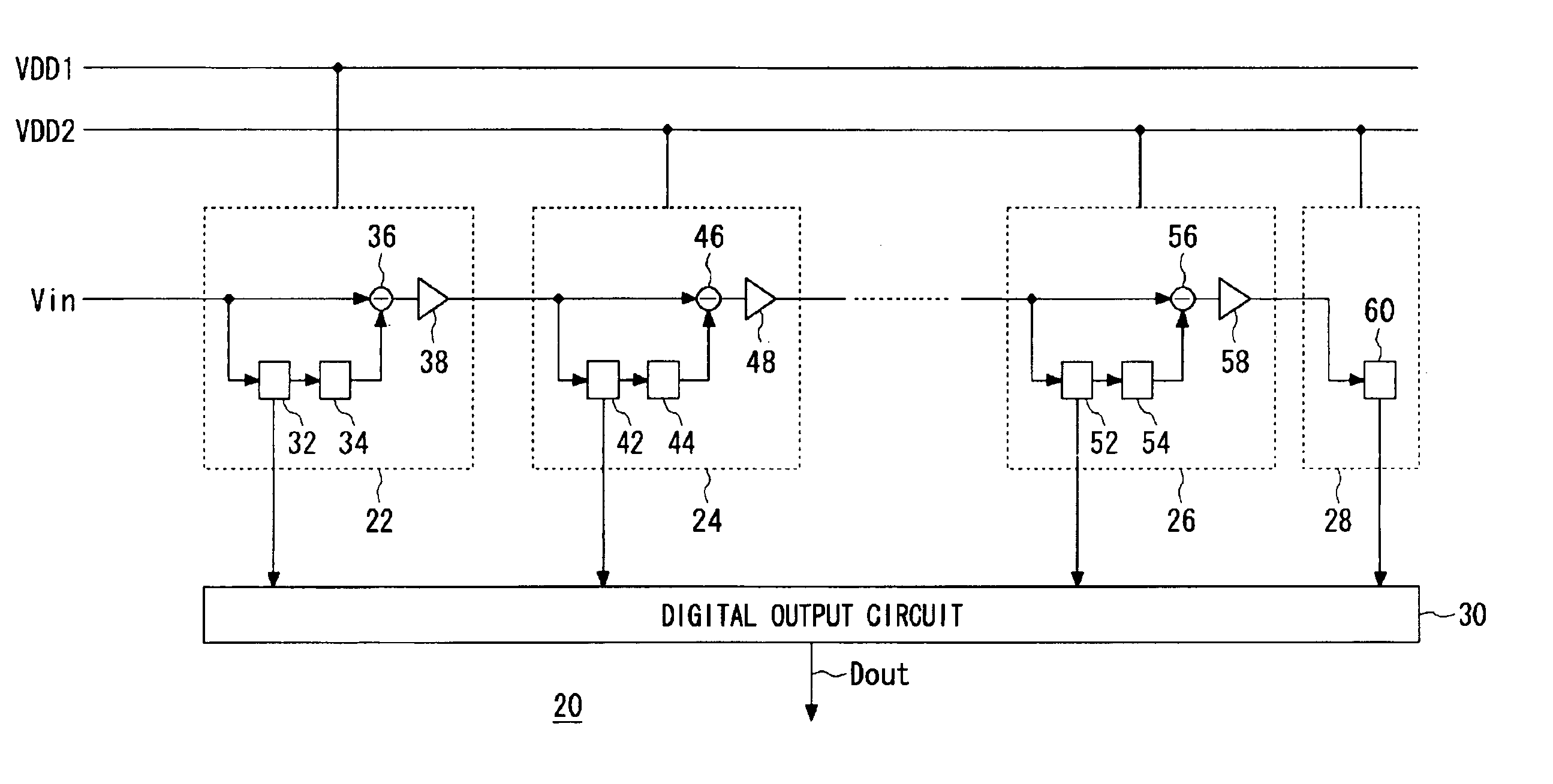 Analog-to-digital conversion circuit and image processing circuit for stepwise conversion of a signal through multiple stages of conversion units