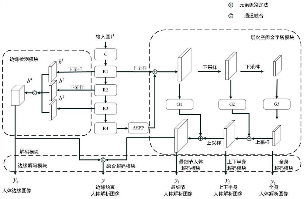 Hierarchical human body analysis semantic segmentation method with edge constraint