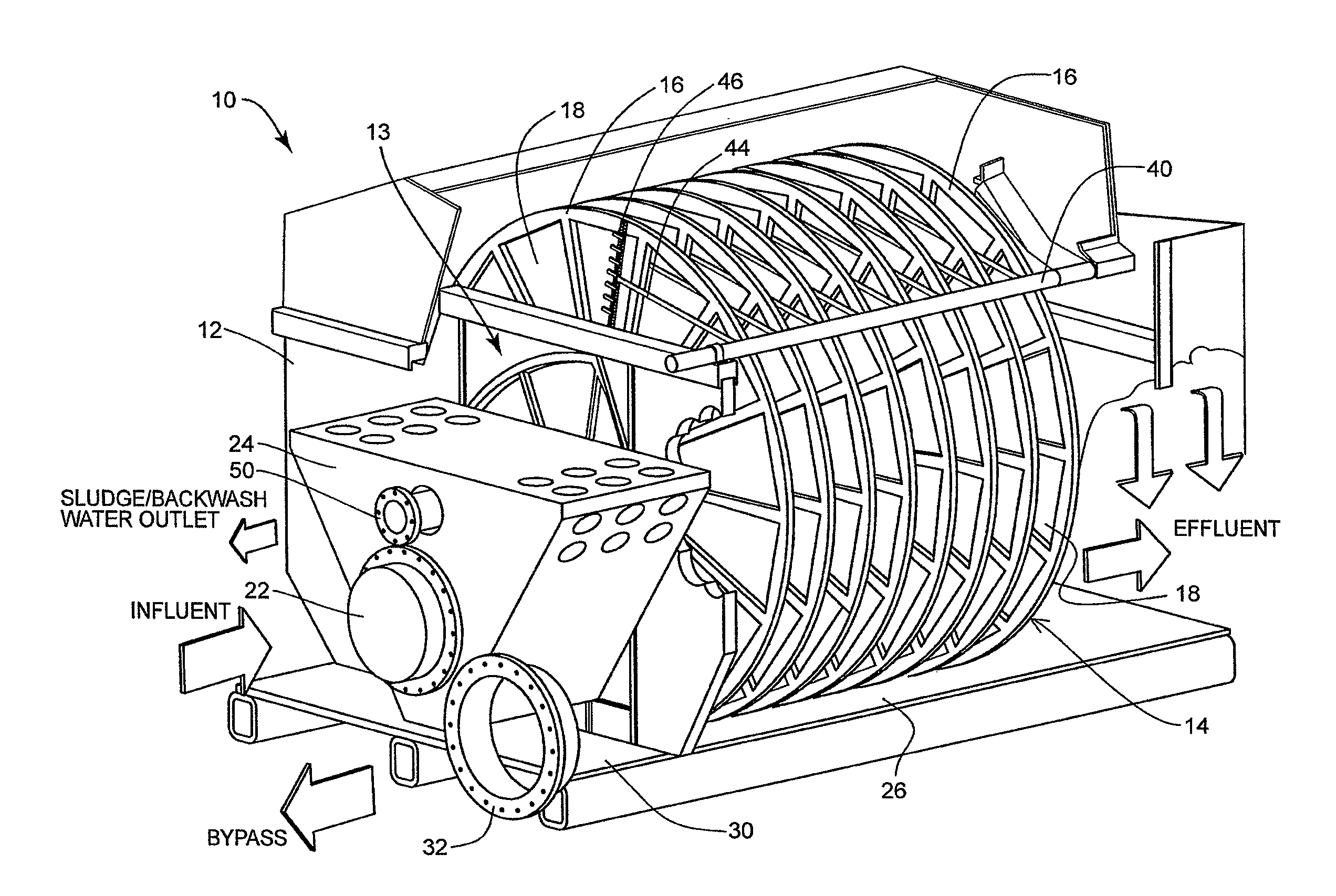 Rotary disc filter with automatic integrated backwash and chemical cleaning system