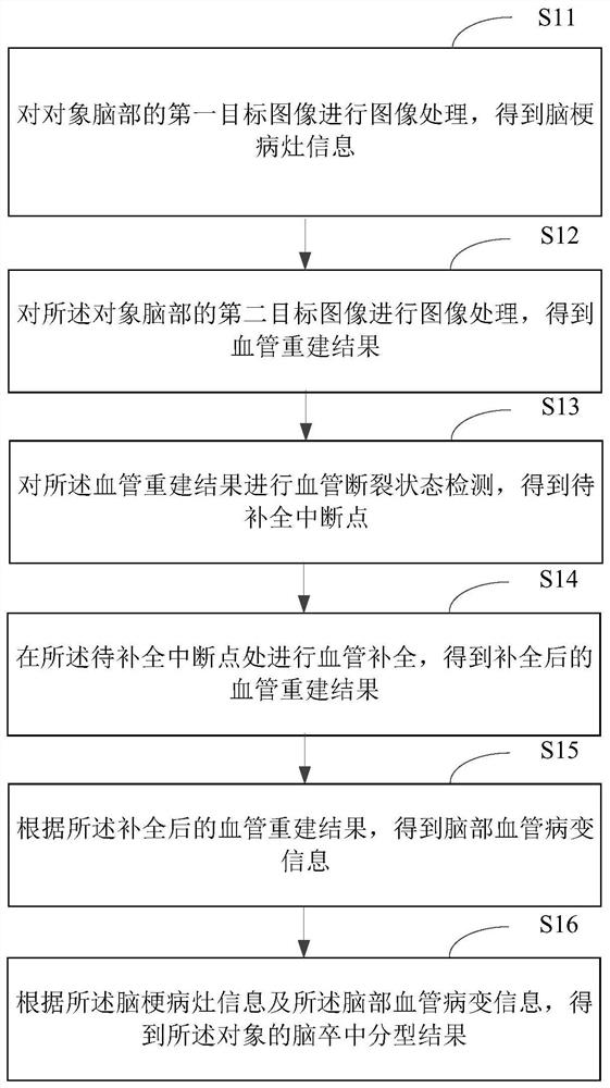 Cerebral apoplexy typing method and device based on vascular image completion