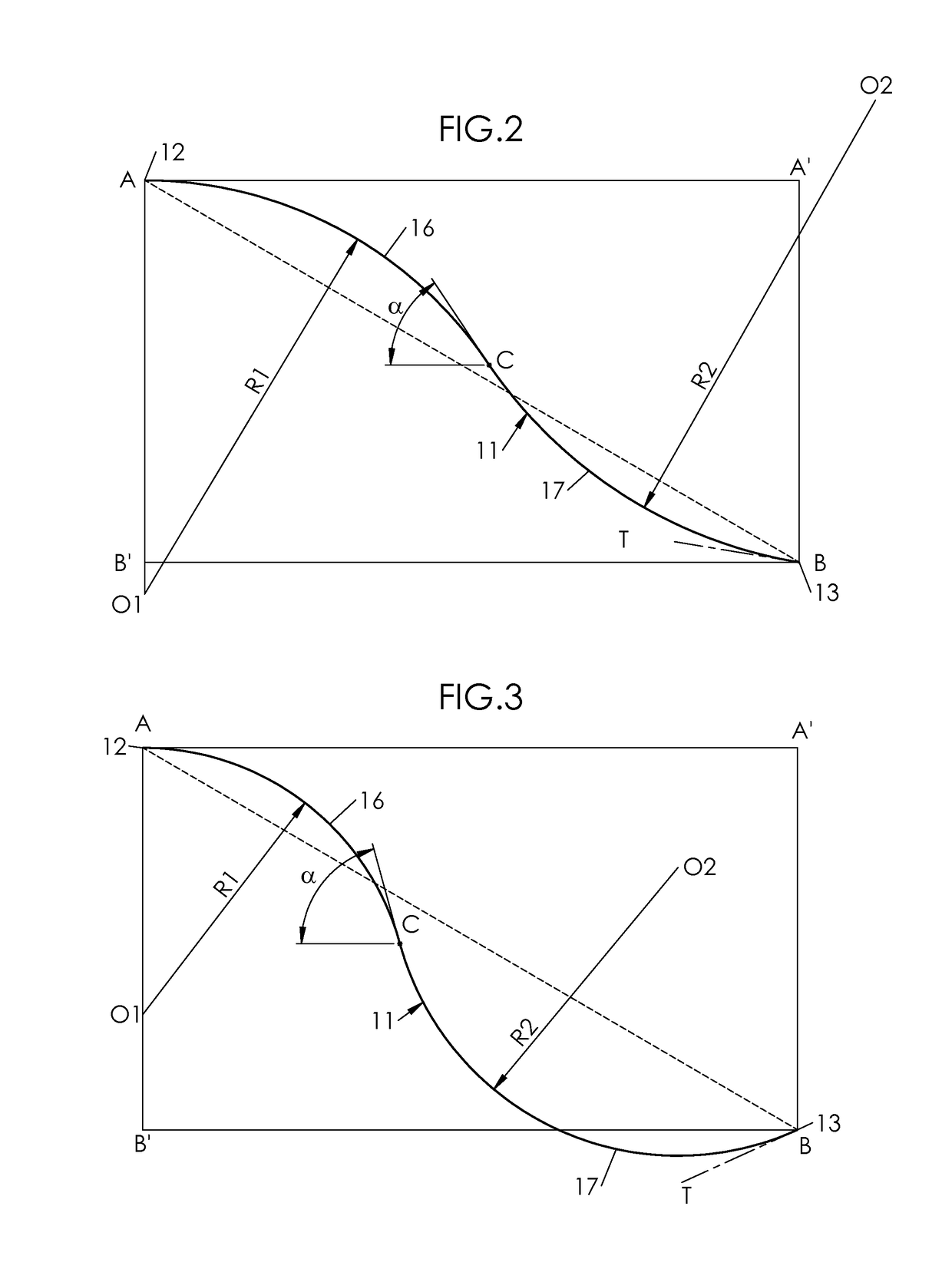 Container provided with a curved invertible diaphragm