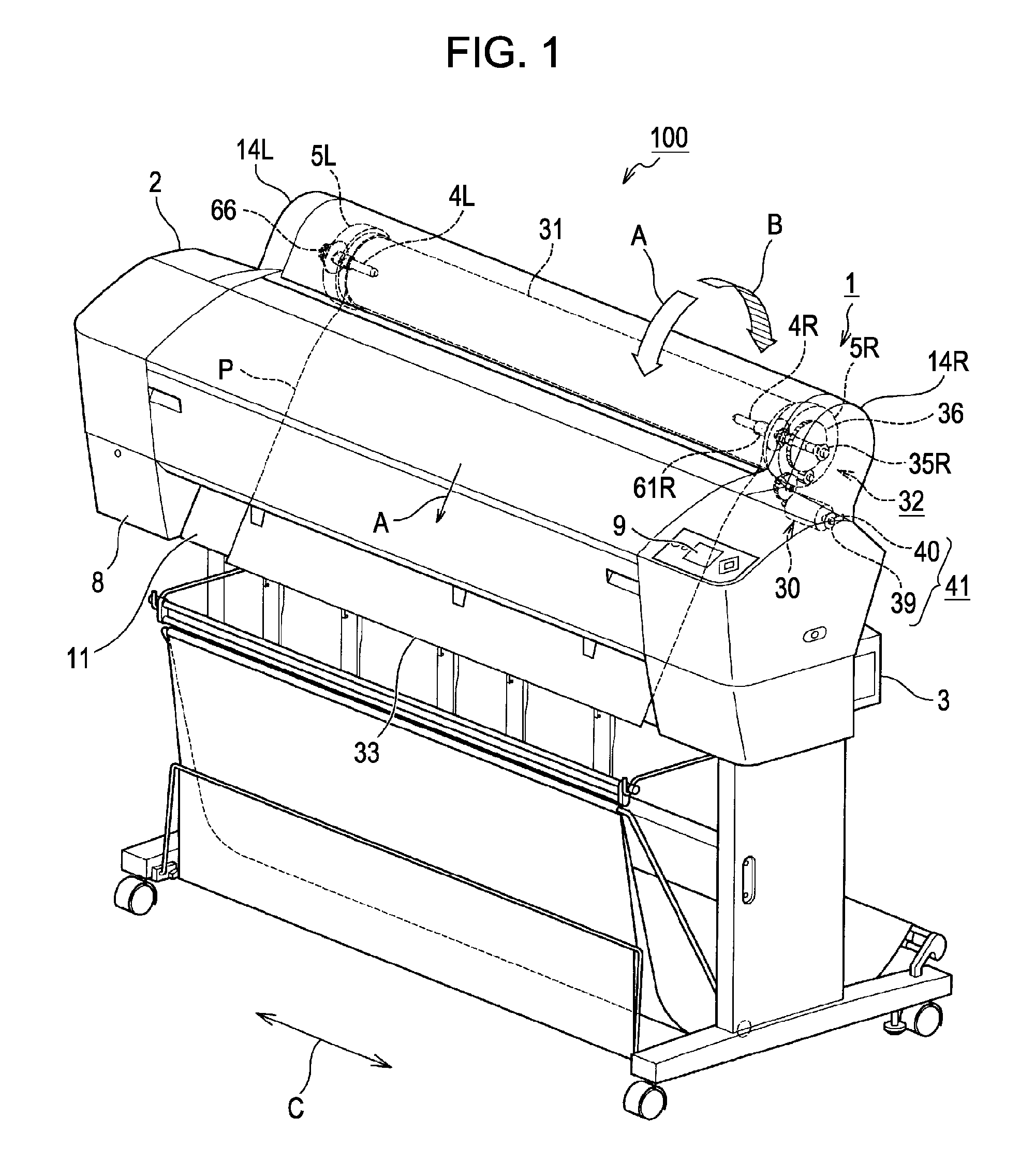 Roll recording material transport device and recording apparatus