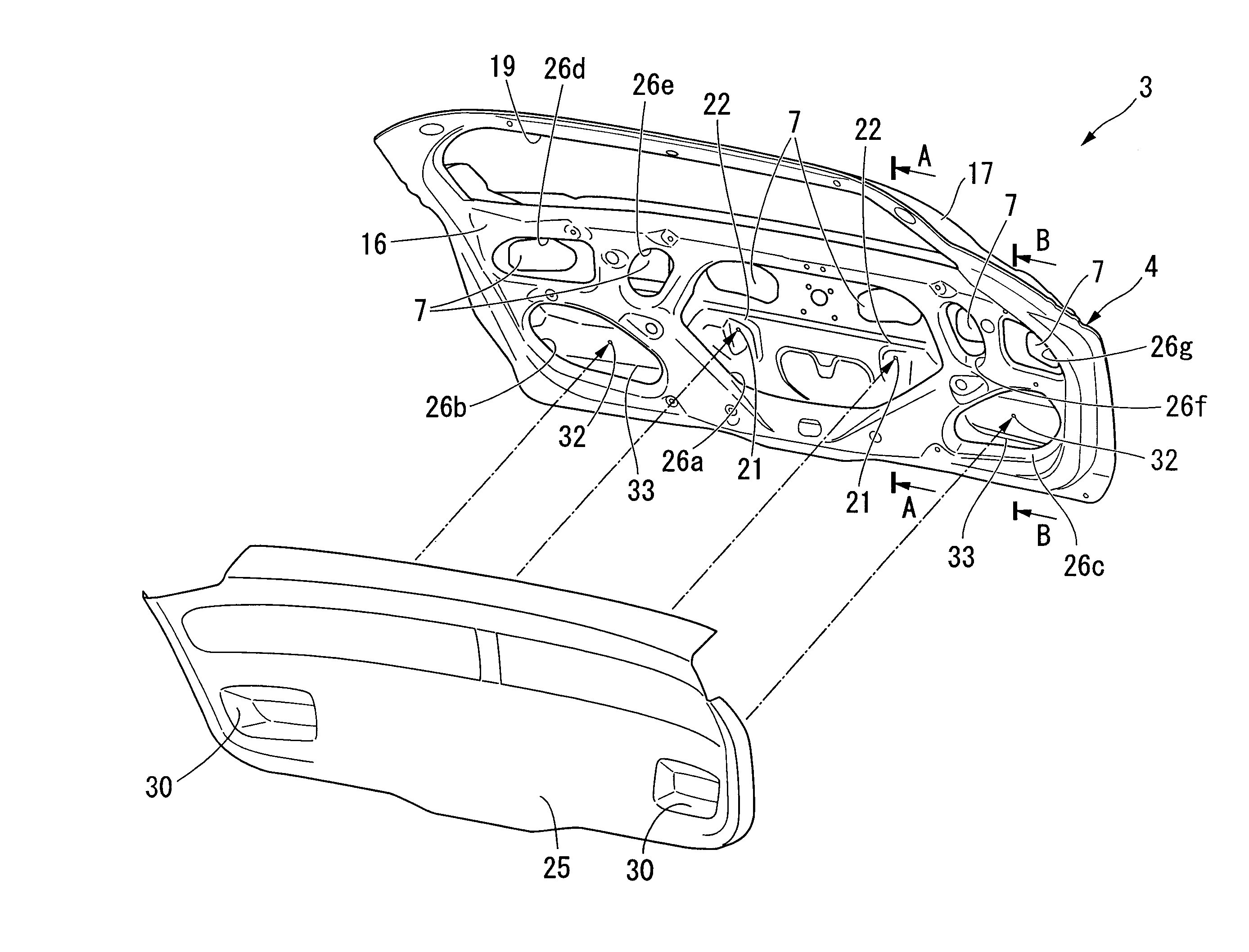 Door construction for vehicle