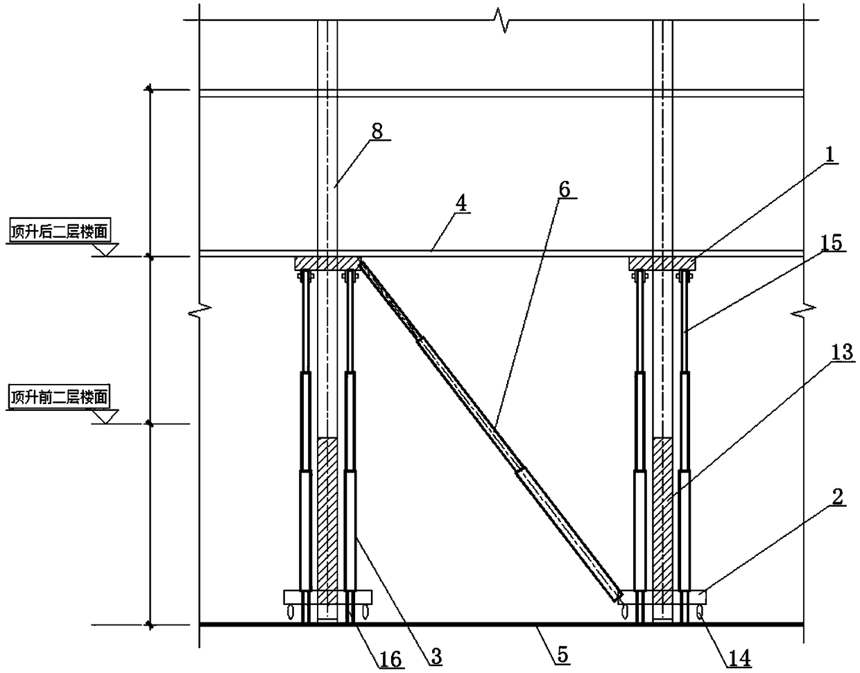 Construction method for newly-adding community underground space by using synchronous jacking and shifting device