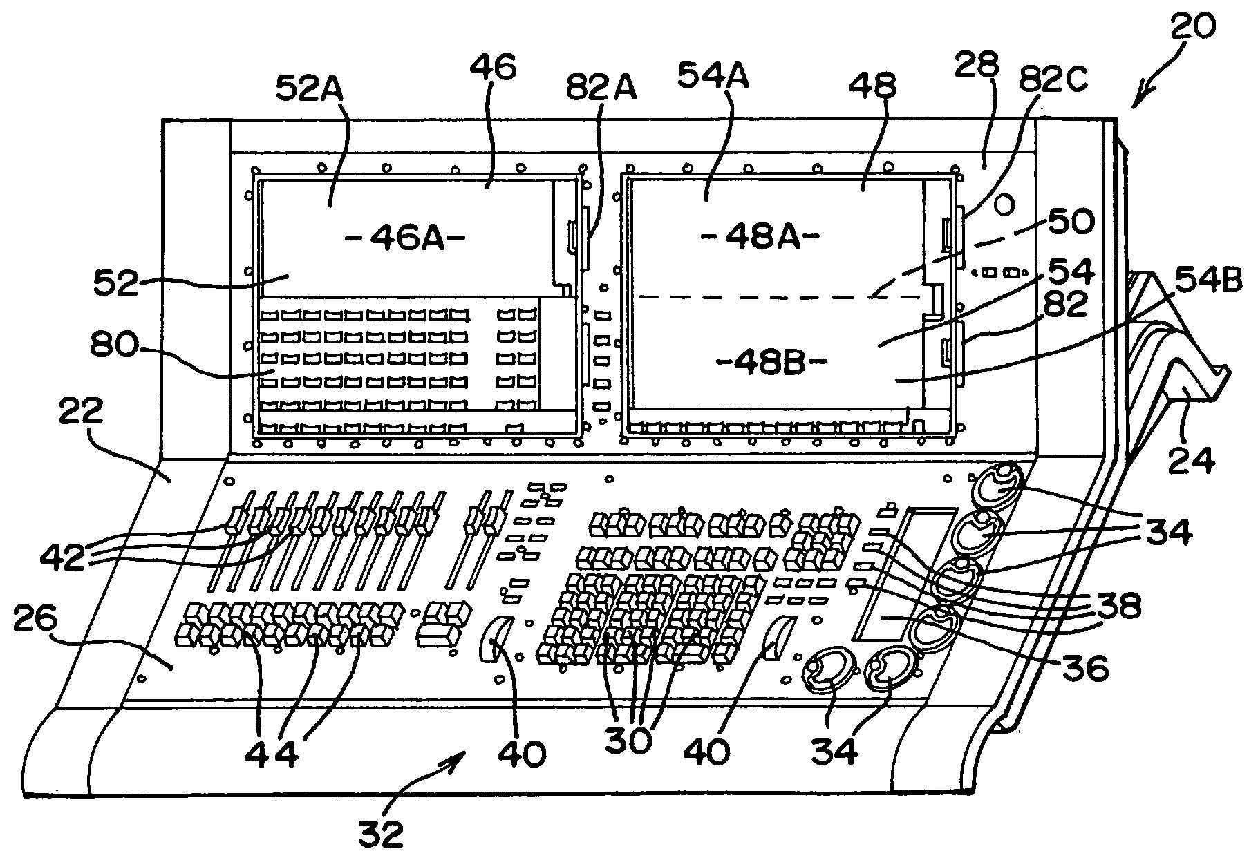 Segmented touch screen console with module docking