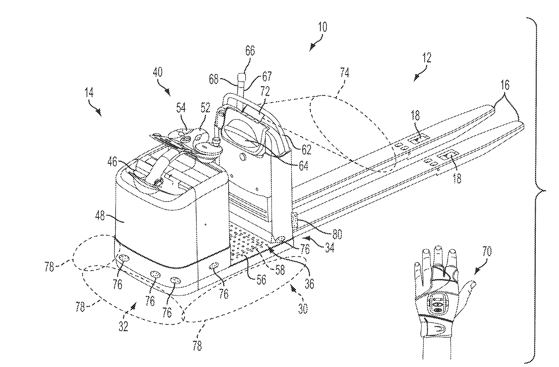 Device for remotely controlling a materials handling vehicle