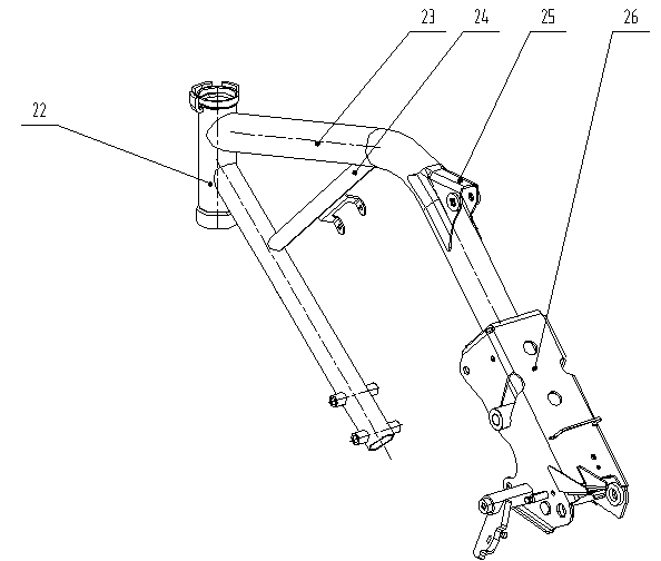 Combination machining method of front half body of riding type motorcycle frame and auxiliary device thereof