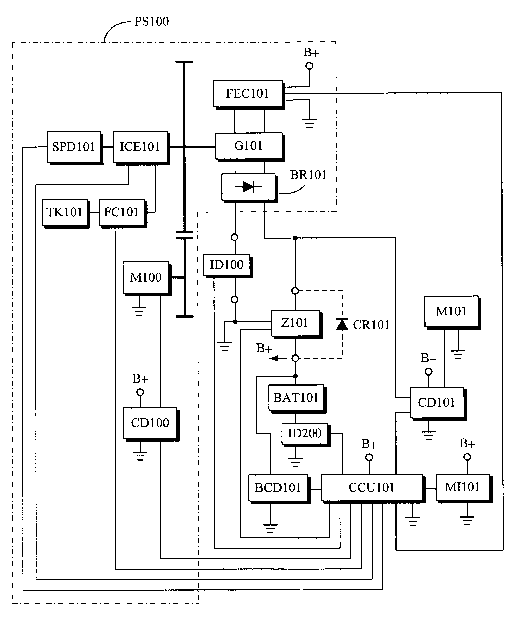 Battery charging coaction and output system with current limit supply