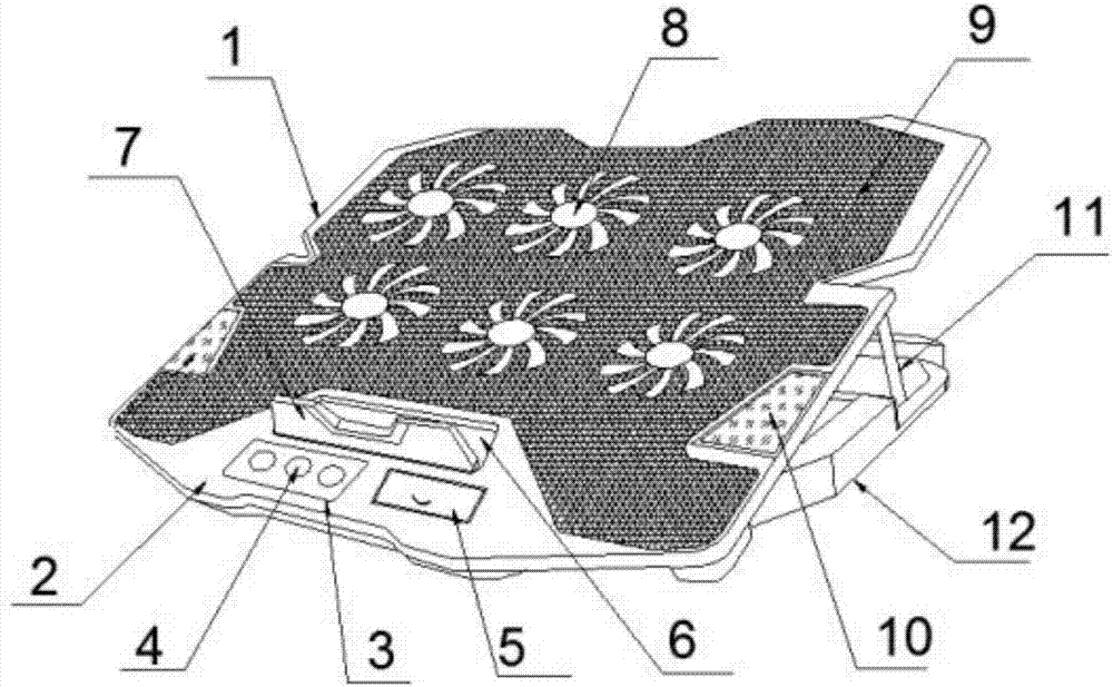 Notebook cooler with loudspeakers