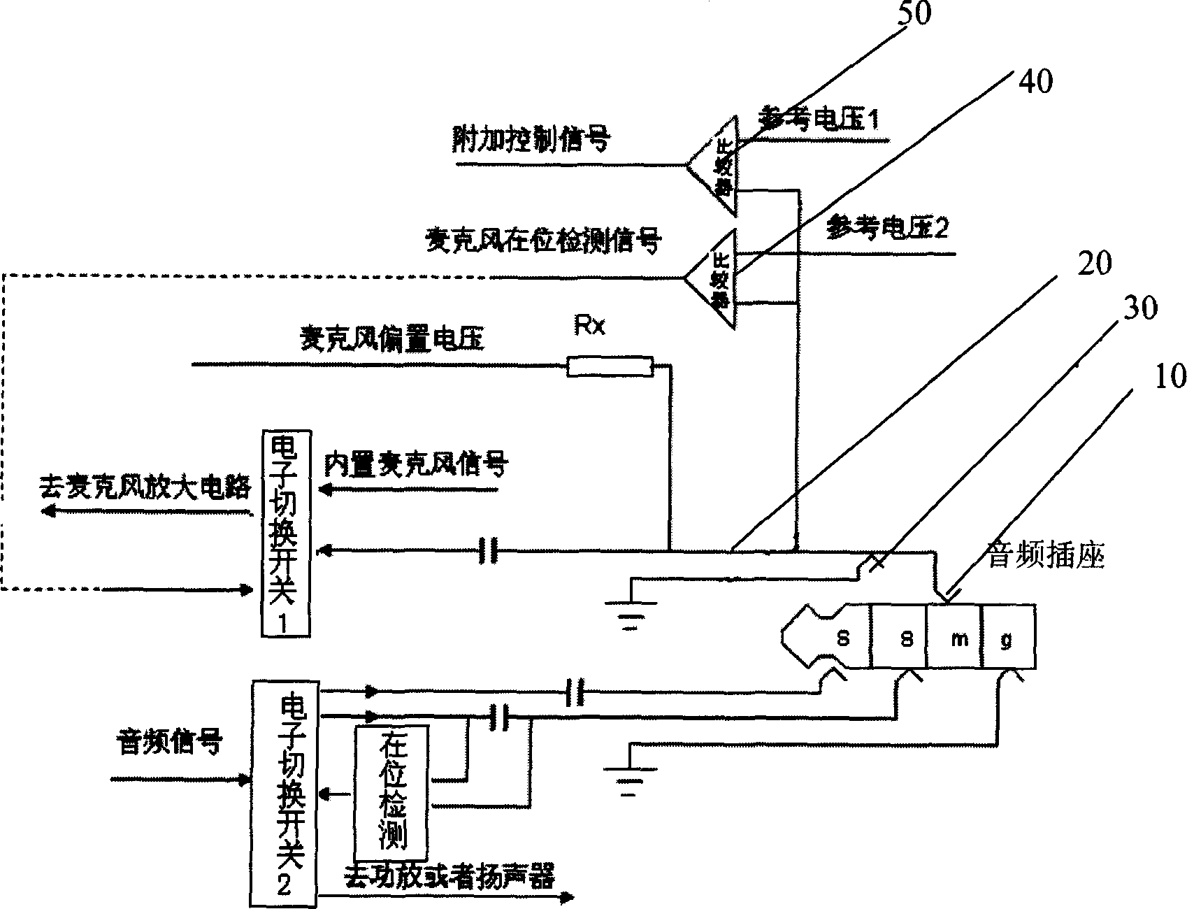 Signal switching method for internal and external microphone