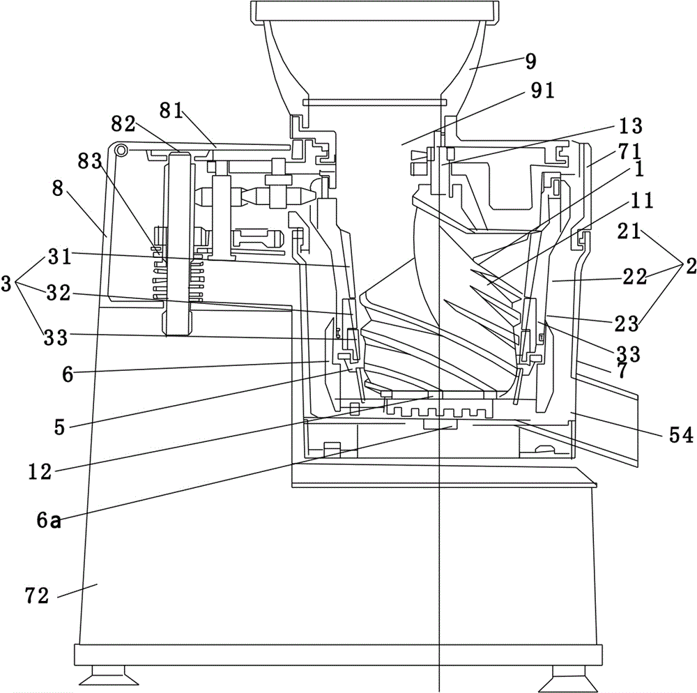 Squeezing and grinding machine for food materials