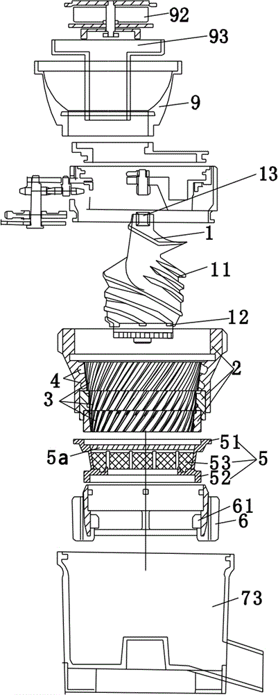 Squeezing and grinding machine for food materials