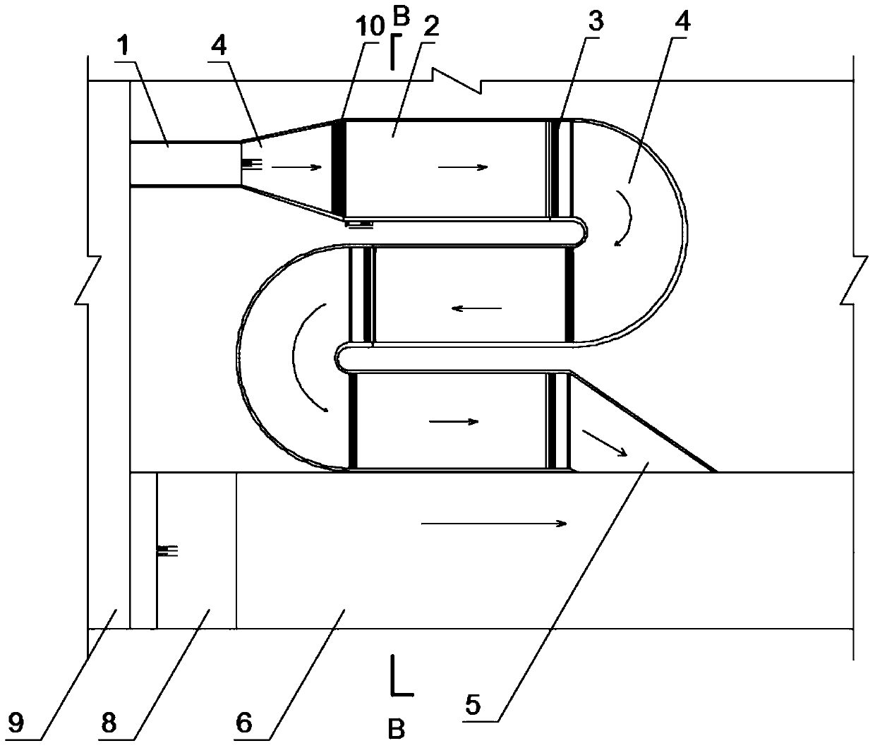 Suspended underflow type gradient stilling basin energy dissipation system