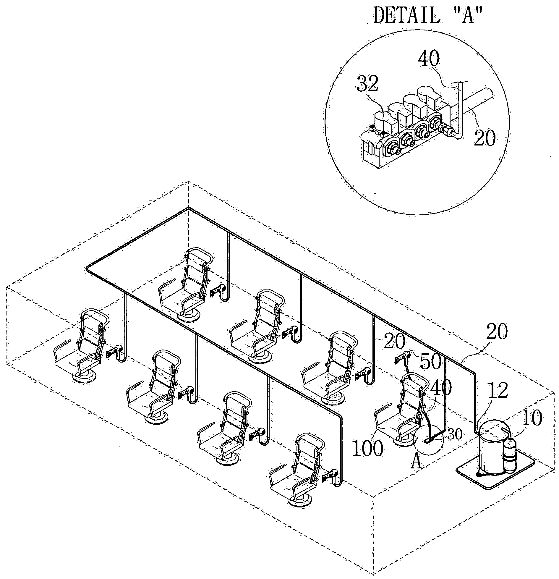 Piping System of the Air Supply to a Several Calm Hair Dryer for the Beauty Parlor Shop