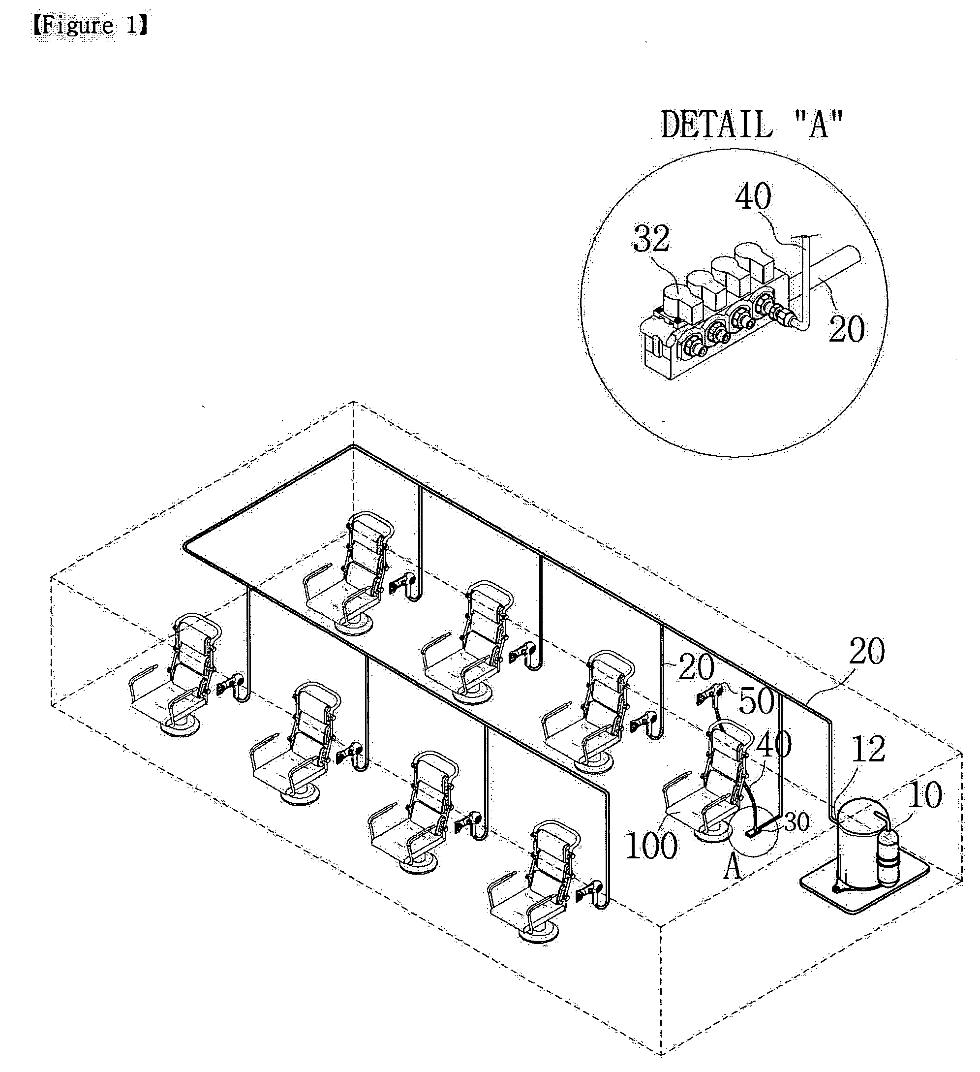 Piping System of the Air Supply to a Several Calm Hair Dryer for the Beauty Parlor Shop