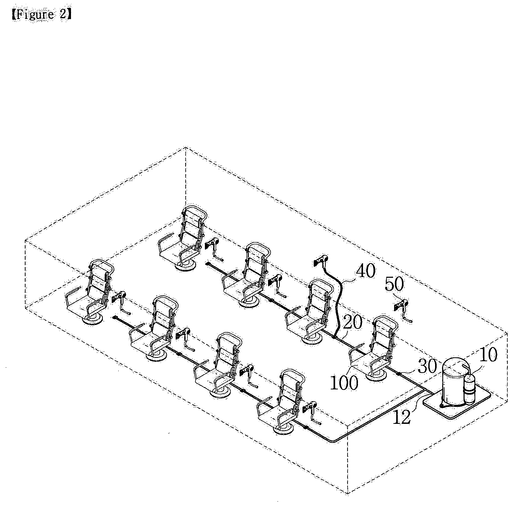 Piping System of the Air Supply to a Several Calm Hair Dryer for the Beauty Parlor Shop