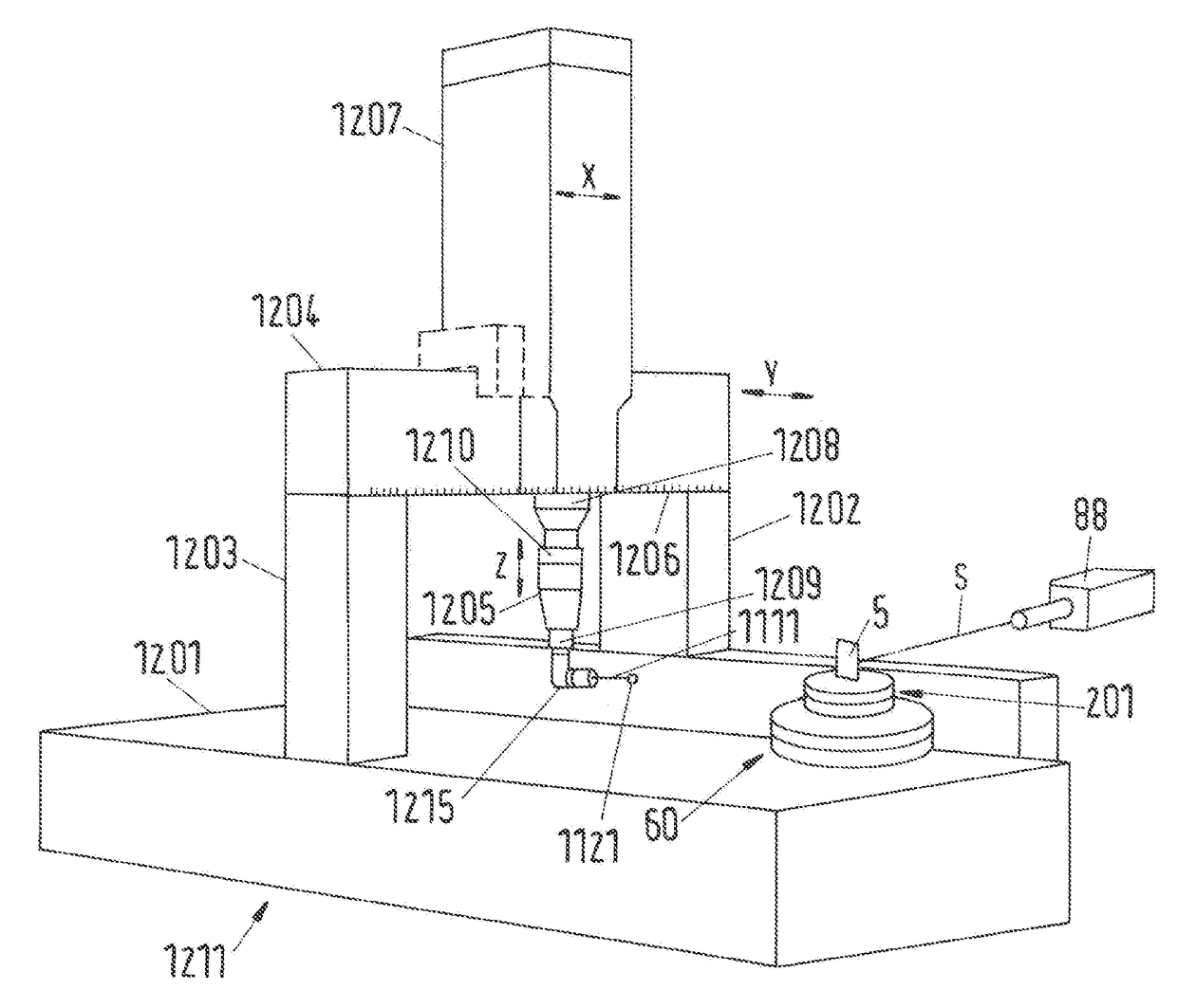 Method for performing measurements using a test element in a coordinate measuring machine or a machine tool