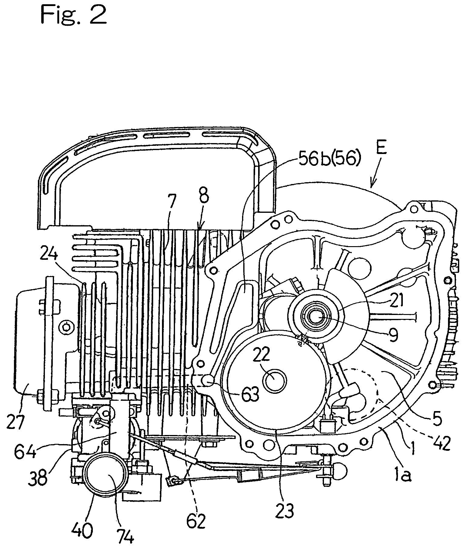 Combustion engine of vertical shaft type