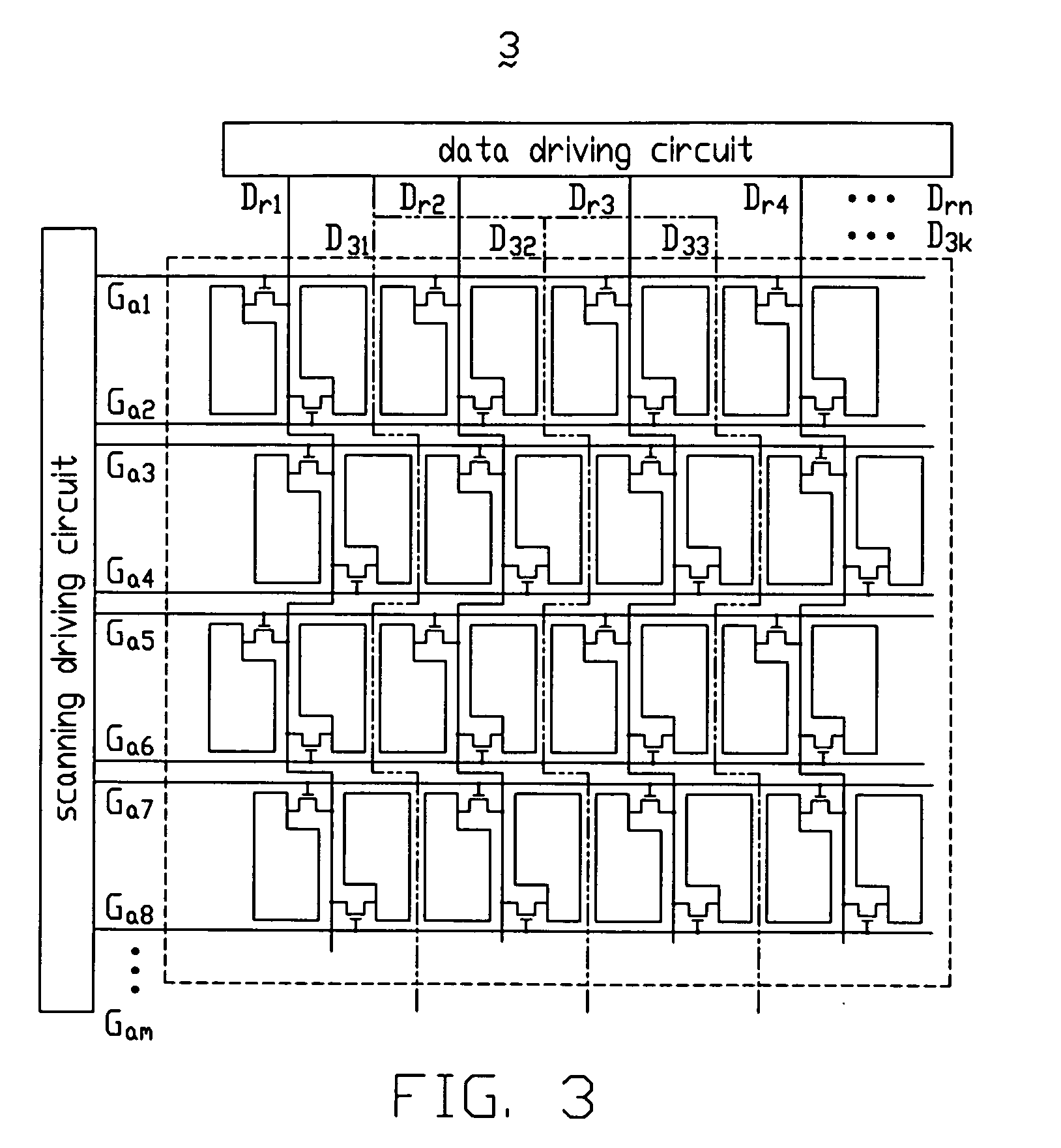 Active matrix display device with dummy data lines