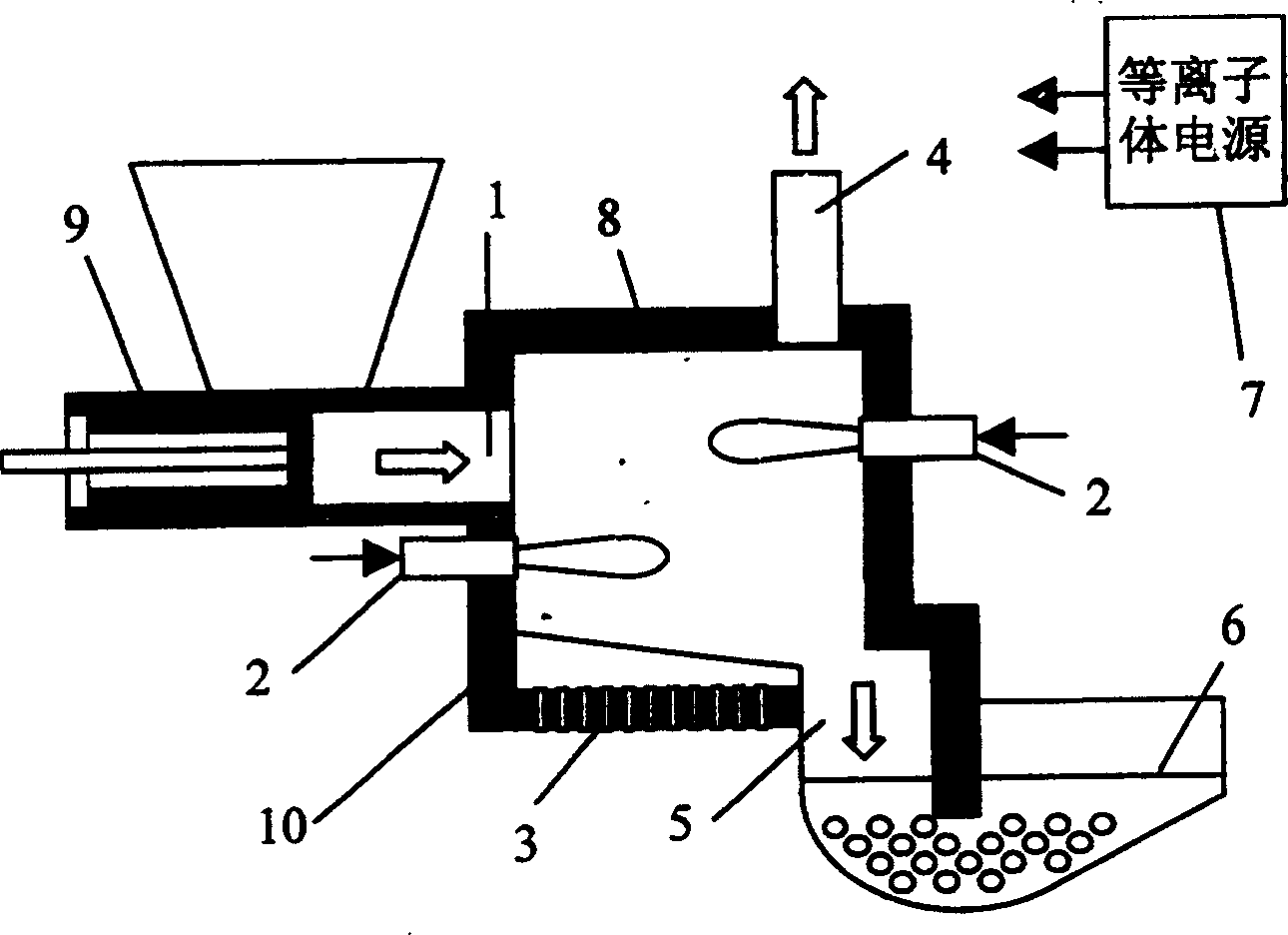 Method for cracking organic debris reinforced by plasma and plasma furnace