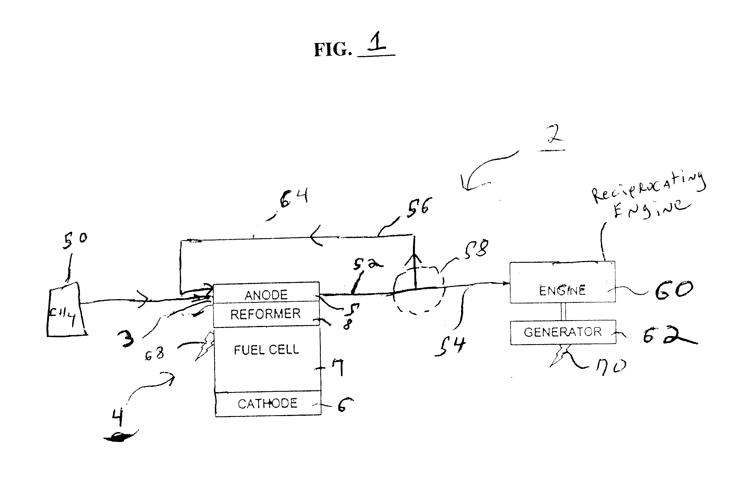 Power generation system utilizing a fuel cell integrated with a combustion engine