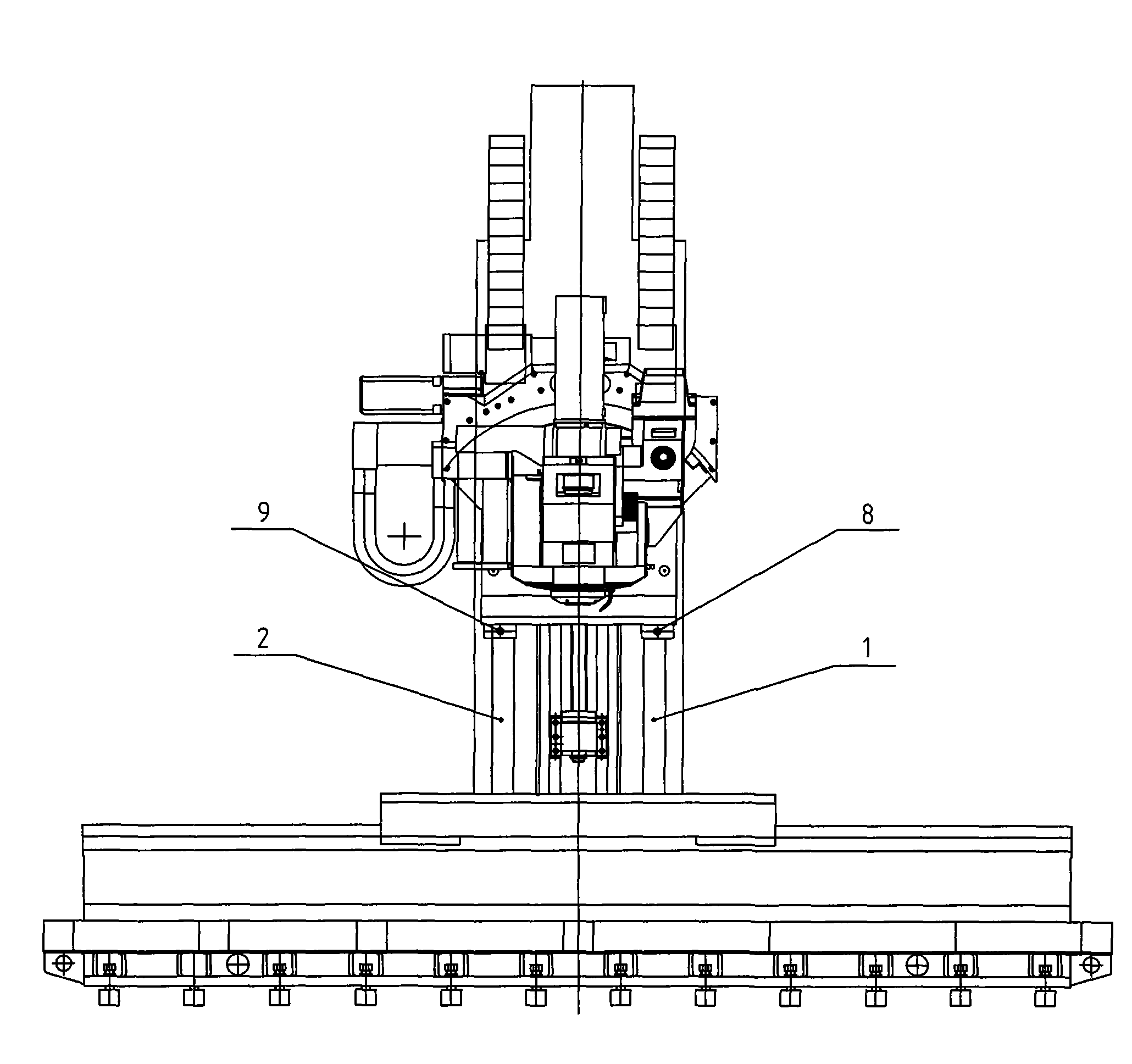 Upright type five-shaft processing center Z-direction vertical guide rail unloading devices and manufacturing method