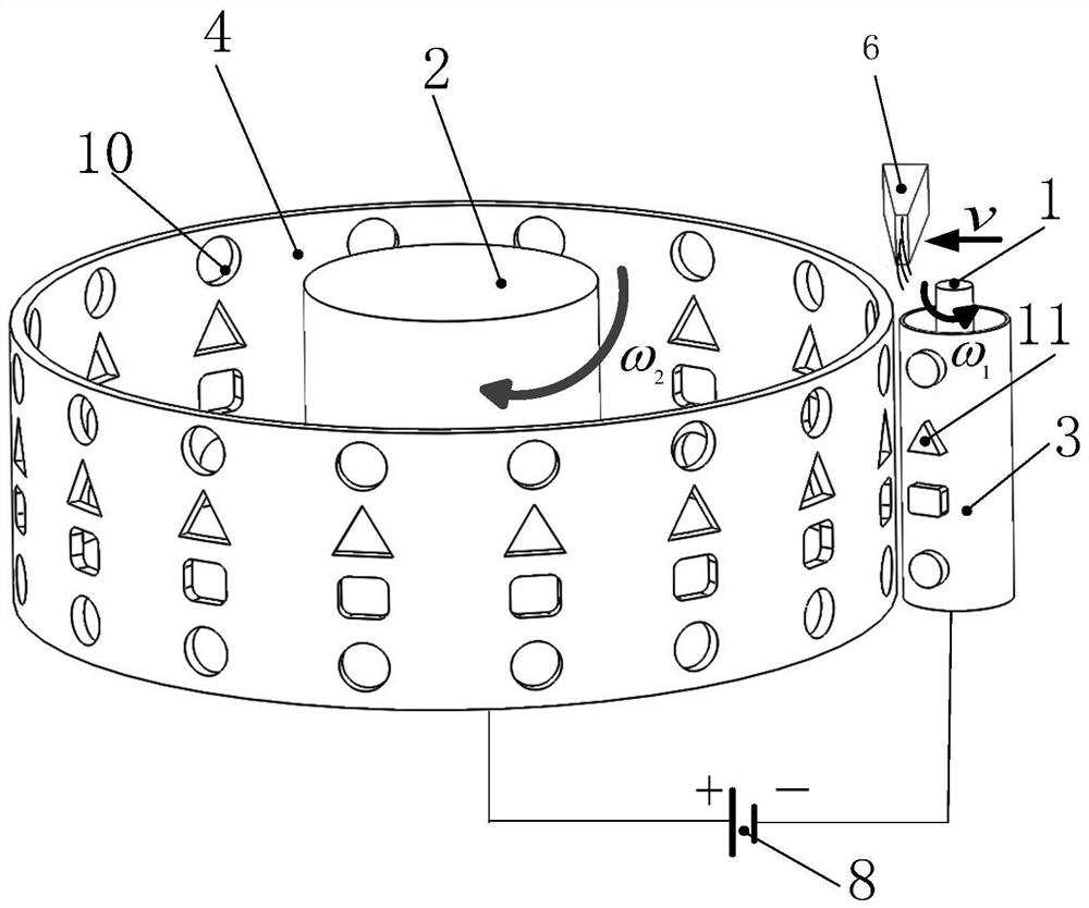 Rotary body surface concave-convex array structure double-rotation-speed rotary printing electrolysis system and method