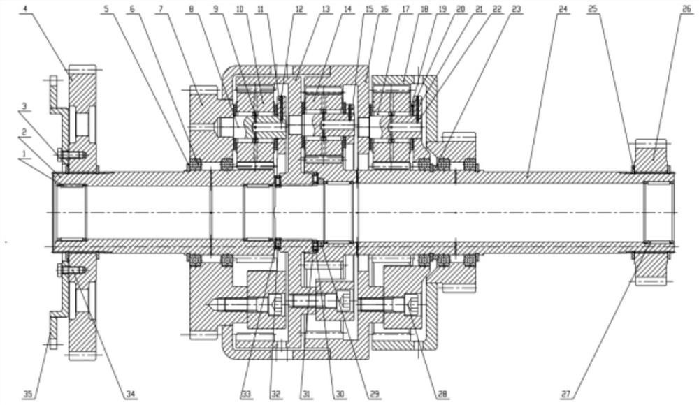 HMCVT three-planet-row converging mechanism of high-power tractor