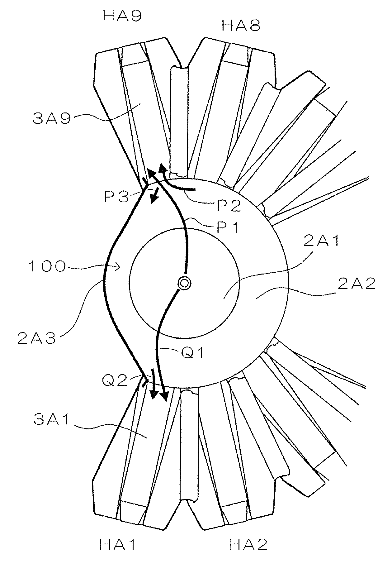 Combination measuring device with hoppers having an arcuate arrangement