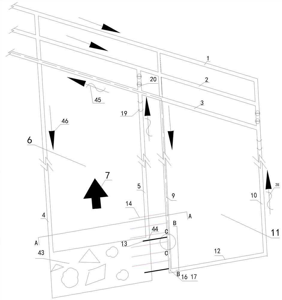 Gentle dip coal seam roadway design and adjacent layer and goaf gas extraction method