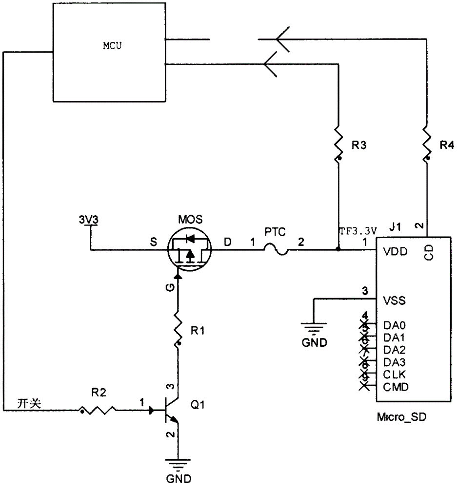 Car-mounted memory card interface short-circuit protection device