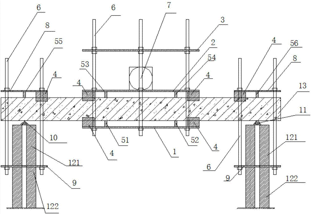 Test fixture for simply supported beam fatigue loading and use method of test fixture