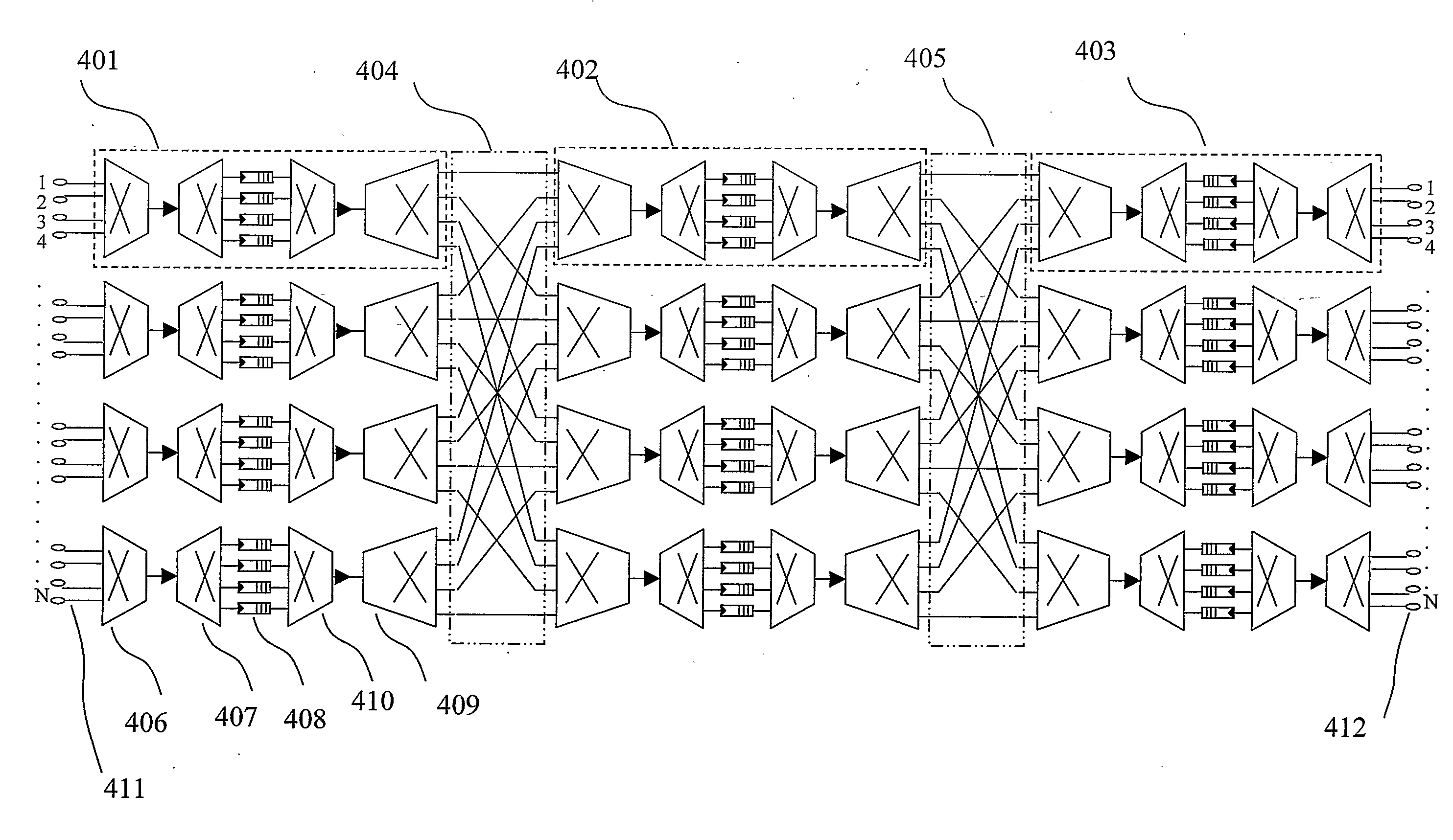 Compact Load Balanced Switching Structures for Packet Based Communication Networks