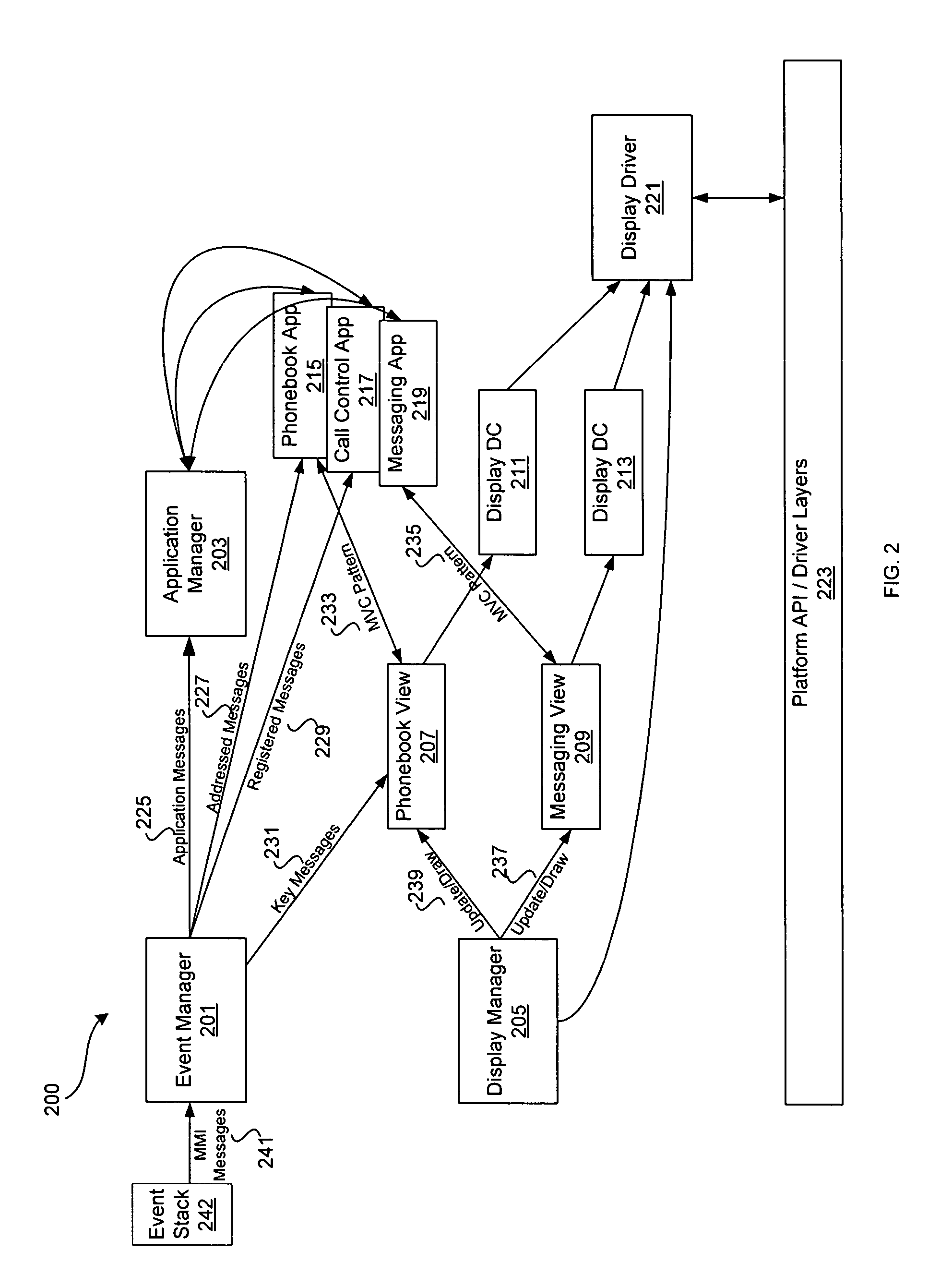 Method and system for handling events in an application framework for a wireless device