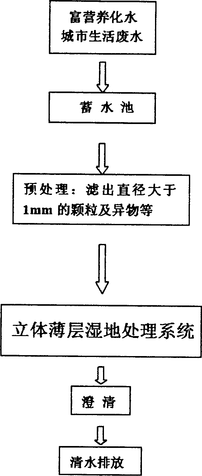 Stereo-thin-layer wet land technique for treating eutrophication water and its filtering block