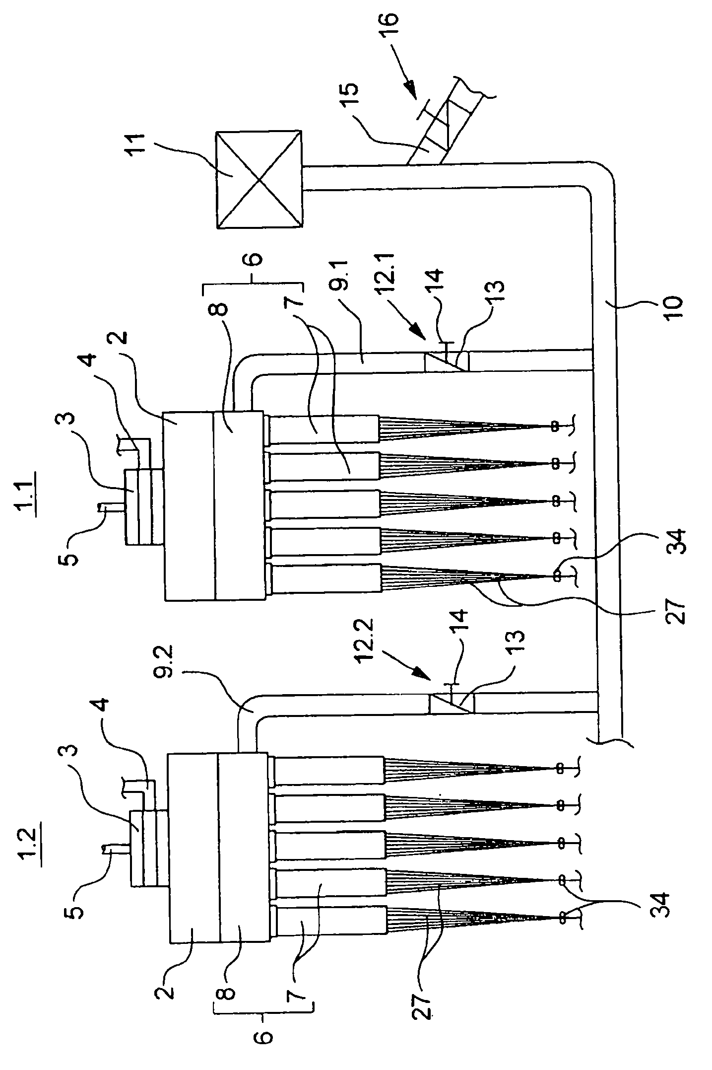 Method and device for melt spinning and cooling a plurality of synthetic threads