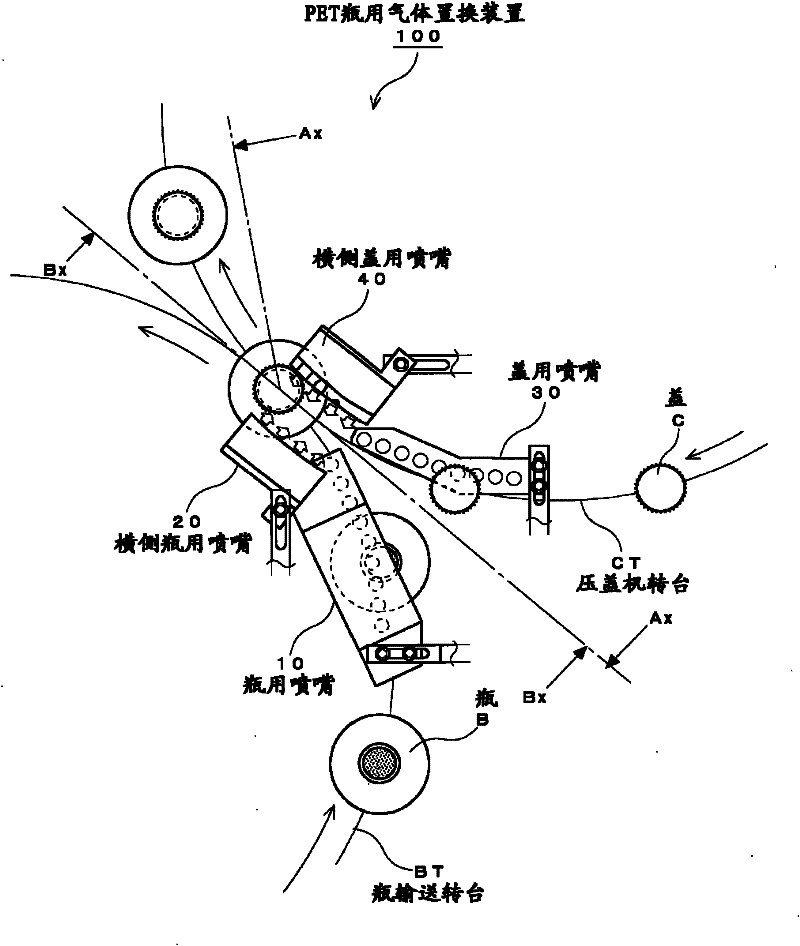 Gas replacement method and device for container