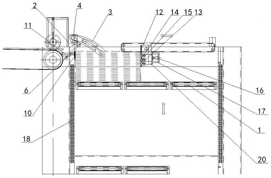 Stacking and neatening device for corrugated boards