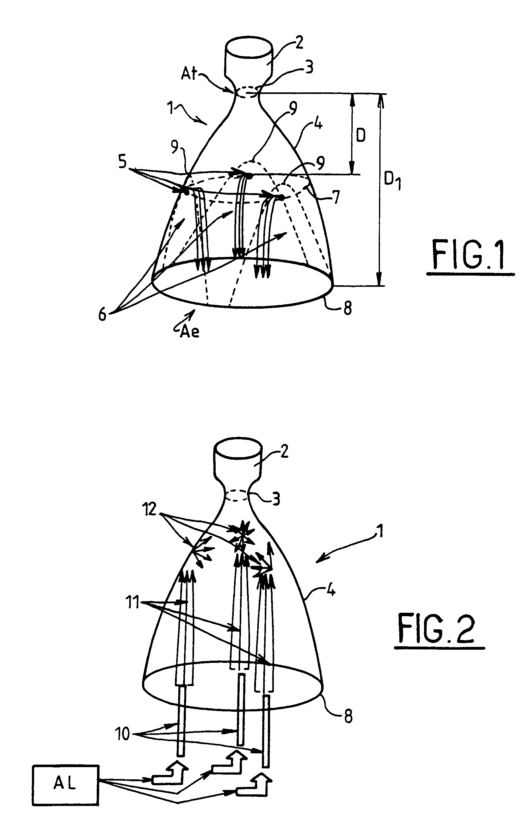 Method of achieving jet separation of an un-separated flow in a divergent nozzle body of a rocket engine