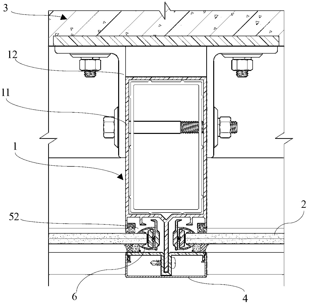 Anti-separation glass curtain wall mounting structure and anti-separation glass curtain wall mounting method