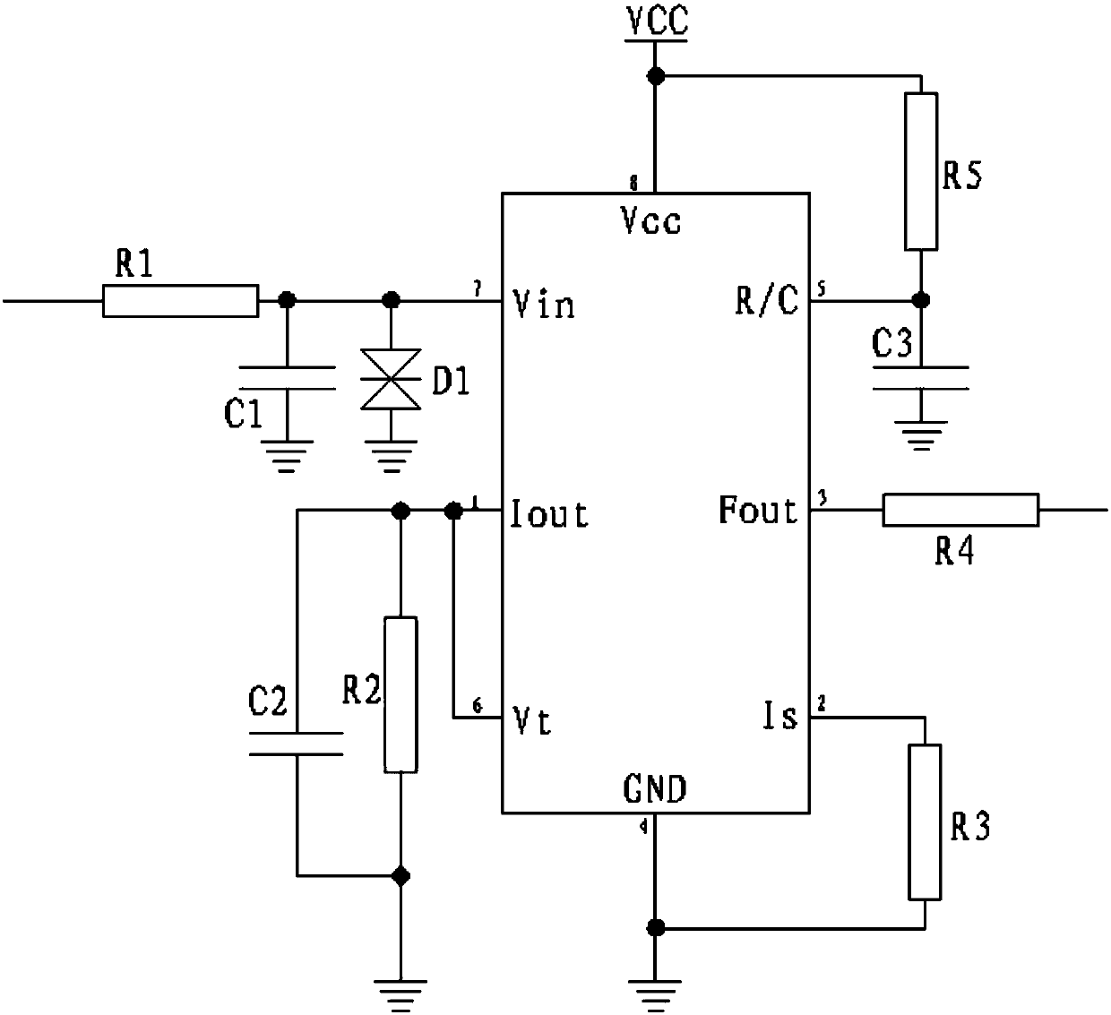 Voltage frequency converter of painting workshop gas concentration detection system