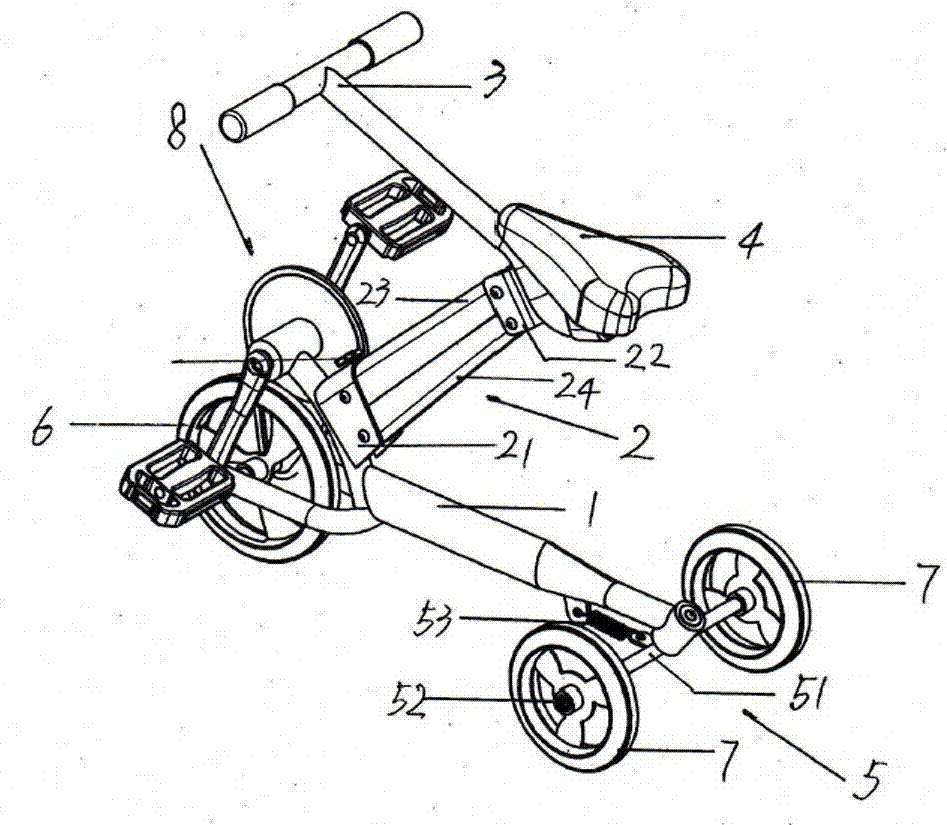 Z-shaped folding tricycle recreational vehicle