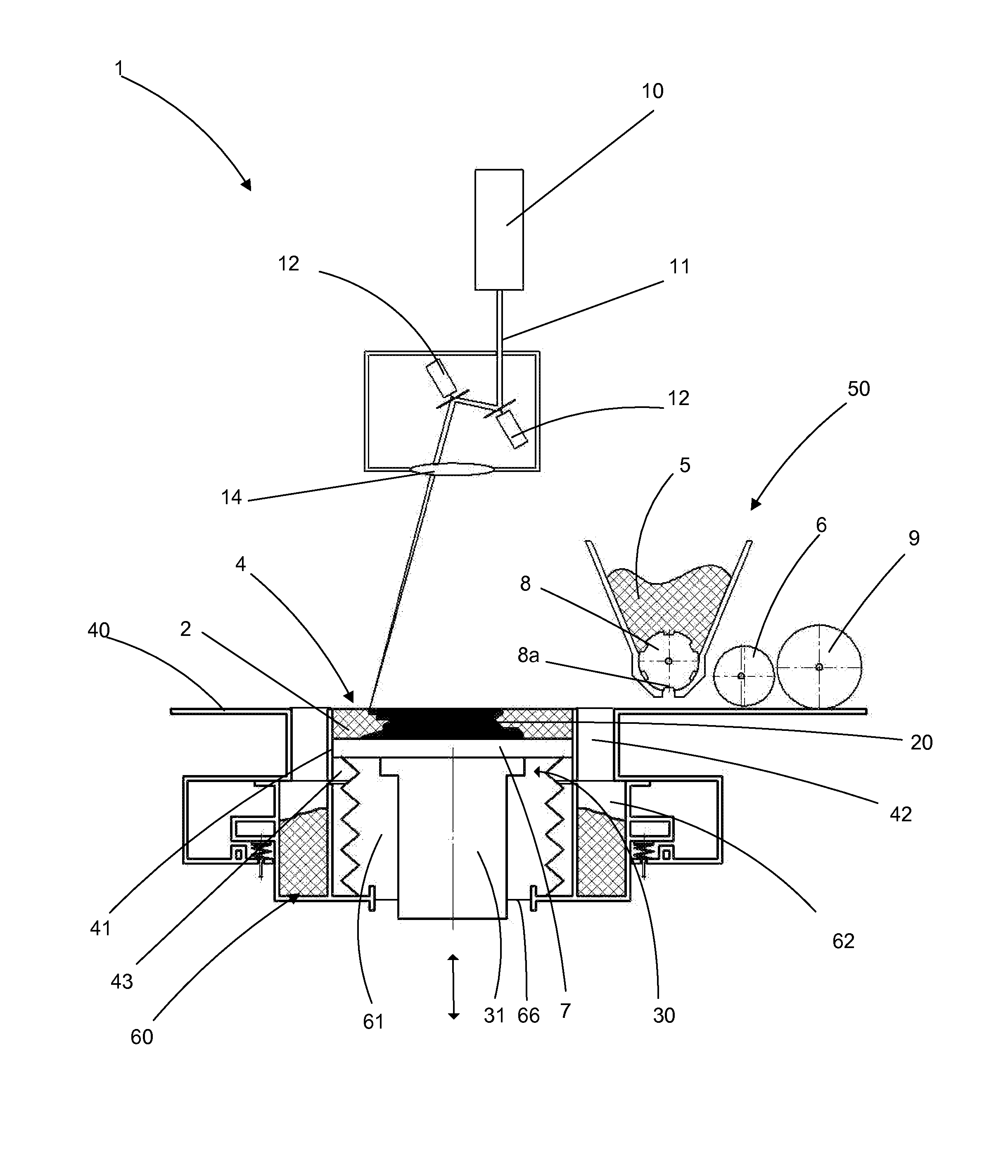 Machine and method for powder-based additive manufacturing