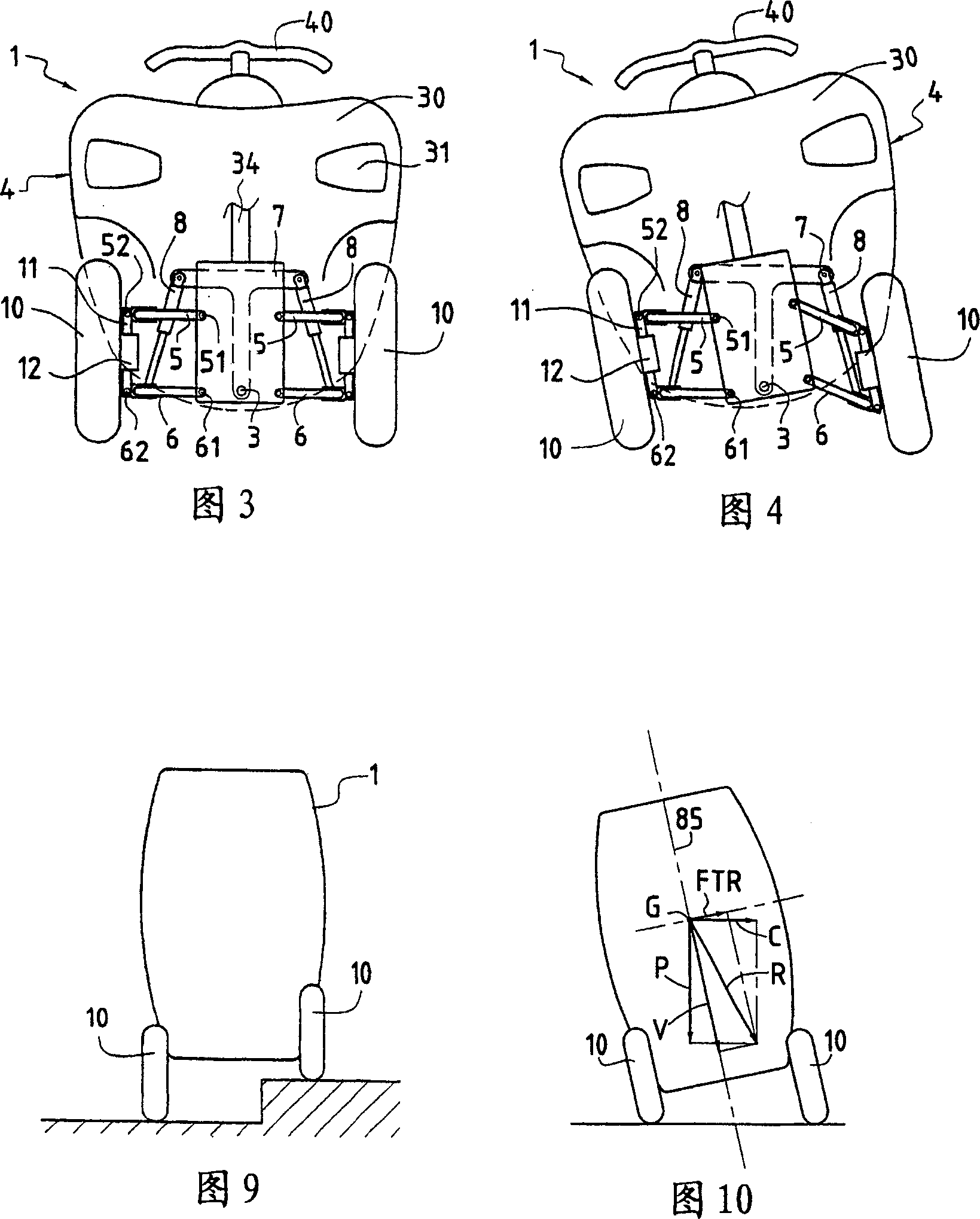 Motor vehicle with limited angle of inclination