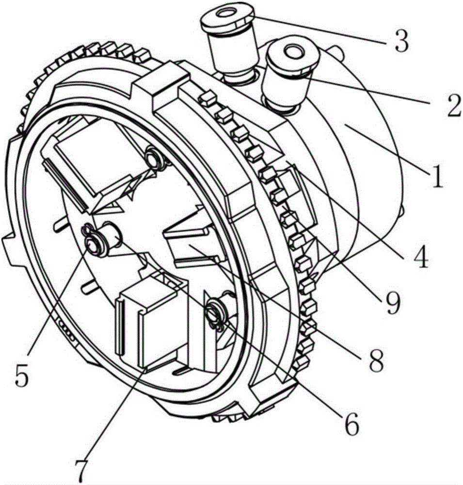 Grabbing technology and structure of feeding and discharging clamping claw special for automobile synchronization regulator